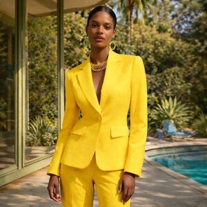 TRINA TURK NWOT Jacquard Geometric Blazer in Sunbeam Yellow, Sz M